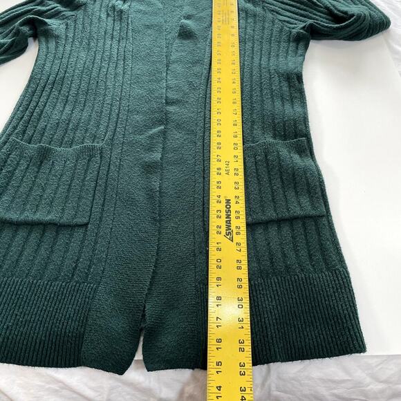 LOFT Womens M Hunter Green Open Front Stretchy Duster Cardigan Ribbed Preppy - Picture 6 of 7